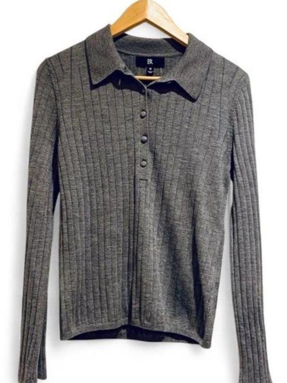 Banana Republic Gray Merino Wool Ribbed Sweater Size M - Picture 5 of 9
